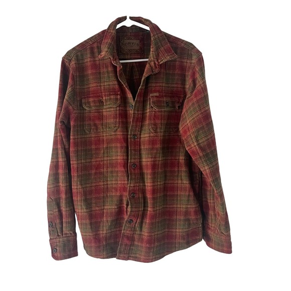 Orvis‎ Men's Size Medium Red Plaid Button Up Flannel Shacket - Picture 2 of 9